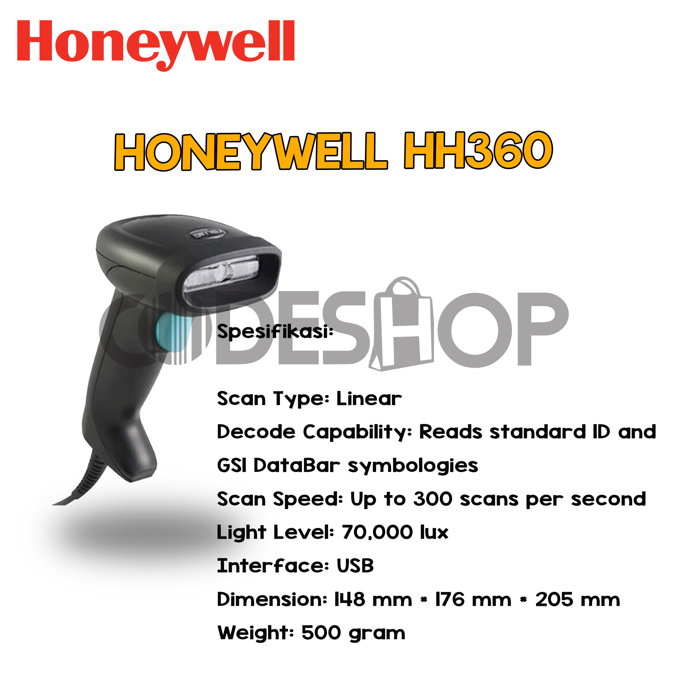 Barcode Scanner 1D Honeywell HH360 Youjie - Image 4