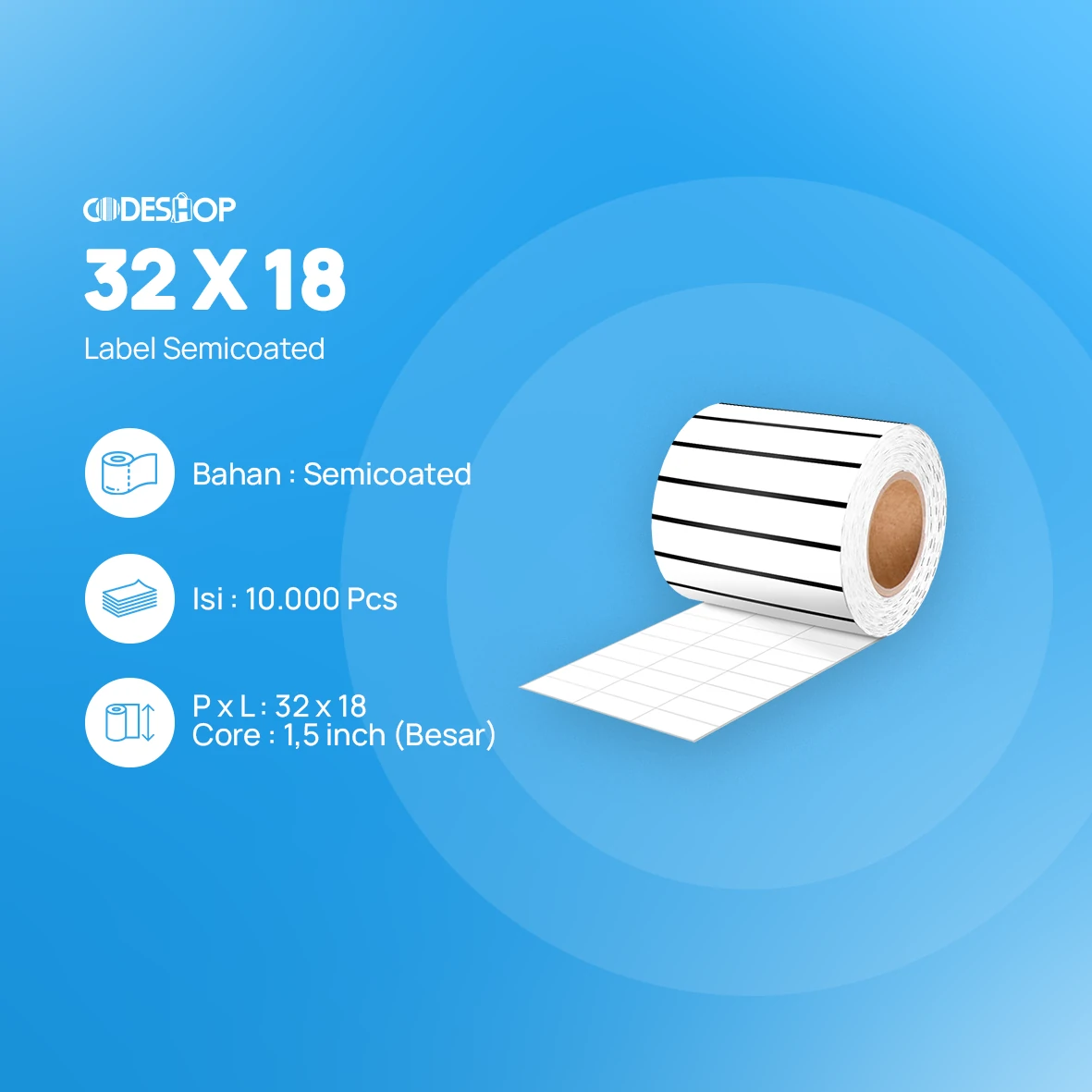 Label Semicoat 3Line 32x18mm 10000Pcs CACAH Core Besar - Image 2