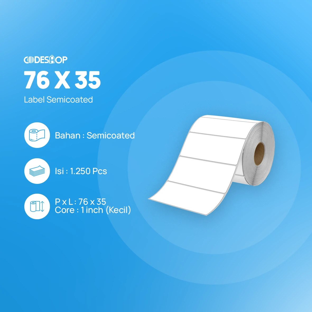 Label Semicoat 1Line 76x35mm 1250Pcs - Image 2