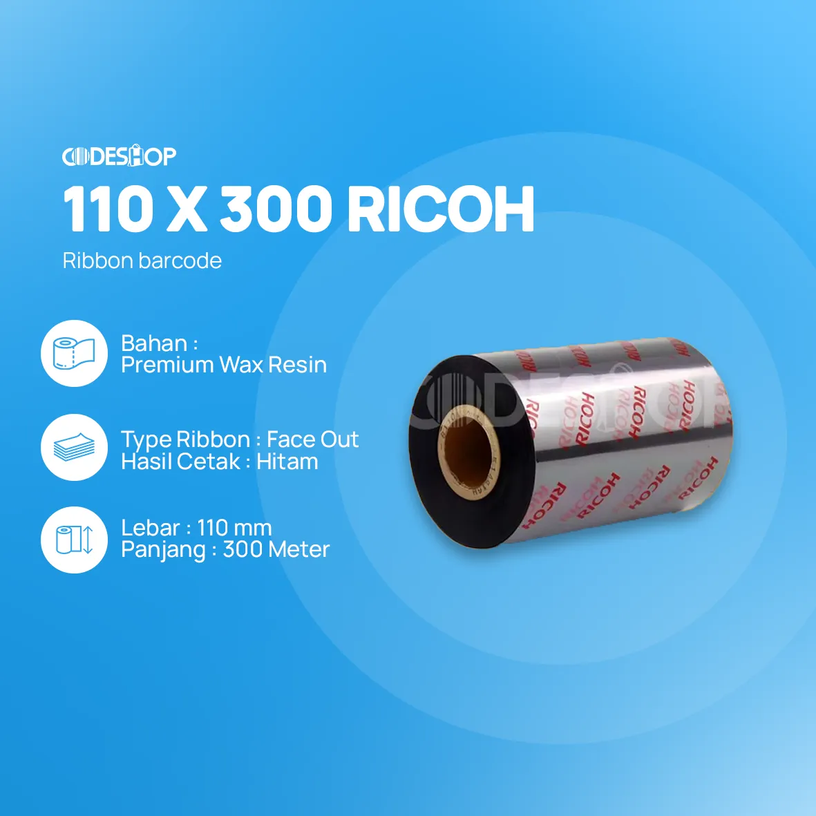 RIBBON BARCODE WAX RESIN 110X300 RICOH - Image 2
