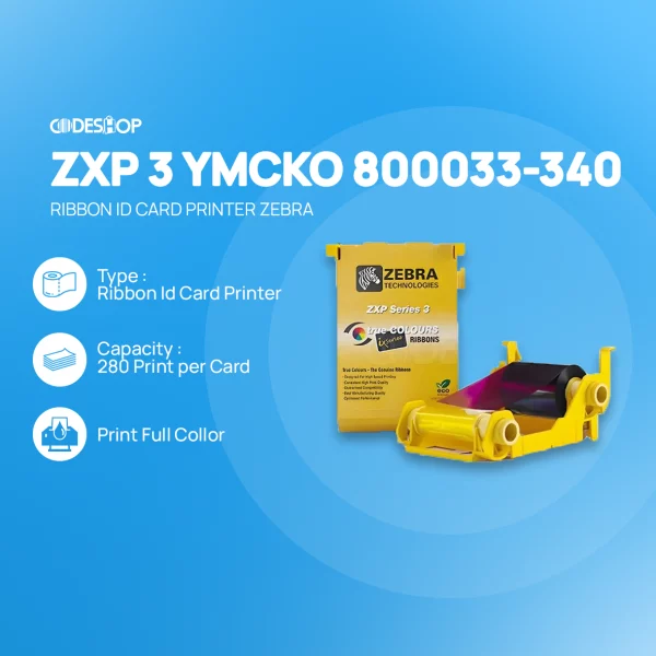 RIBBON ZEBRA ZXP 3 YMCKO 800033-340 - Toko Alat Kasir, Barcode Scanner ...
