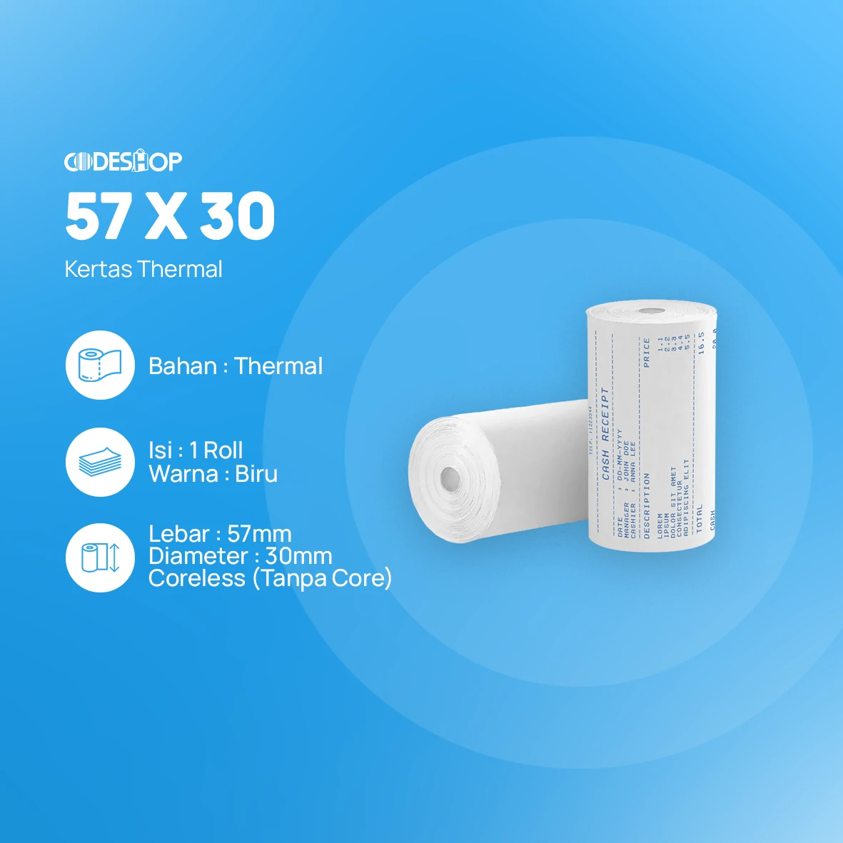 Kertas Thermal 57x30 BLUE - Image 2